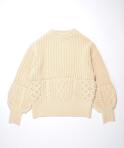 SUPERTHANKS（スーパーサンクス）の「ケーブルニットクルーネック（ニット/セーター・メンズ・オレンジ/カーキ/ナチュラル/ブラック・LARGE/MEDIUM/SMALL）」の11枚目の写真