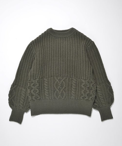 SUPERTHANKS（スーパーサンクス）の「ケーブルニットクルーネック（ニット/セーター・メンズ・オレンジ/カーキ/ナチュラル/ブラック・LARGE/MEDIUM/SMALL）」の12枚目の写真