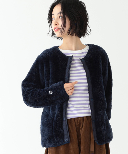 BEAMS BOY(ビームスボーイ)の「Champion × BEAMS BOY / 別注 ボア スナップジャケット(ノーカラージャケット)」|ネイビー