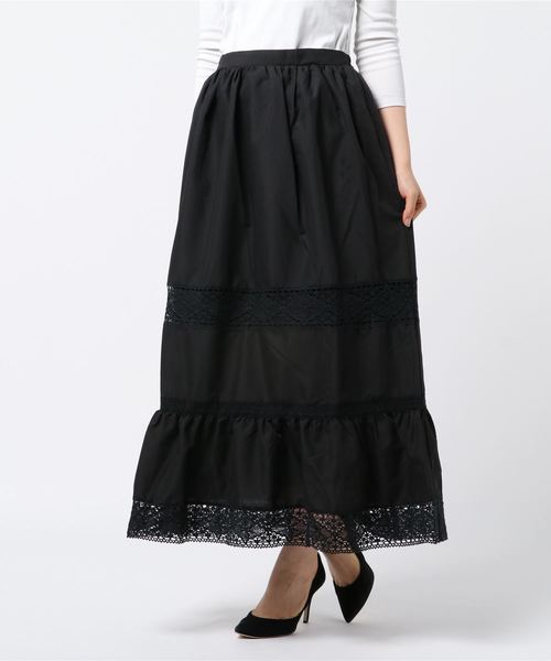 Culture Medium(カルチャーミディアム)の「T/Cブロードレース切替ロングスカート(スカート・レディース・ホワイト/ブラック/ベージュ/パープル/イエロー/キャメル・FREE)」の1枚目の写真