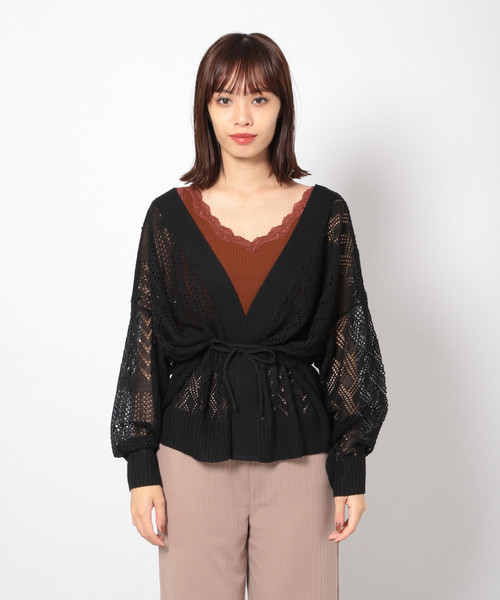 PAGEBOY（ページボーイ）の「スカシアミカシュクールカーディガン（カーディガン/ボレロ・レディース・ブラック/ダークブラウン/ベージュ・FREE）」の5枚目の写真