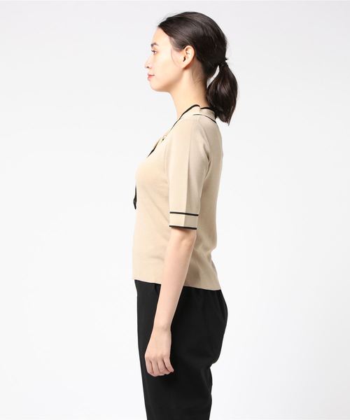 12Twelve Agenda（トゥエルブ　アジェンダ）の「配色ボウタイ5分袖ニットプルオーバー（ニット/セーター・レディース・ベージュ/ネイビー/ブラック/オフホワイト・M）」の6枚目の写真