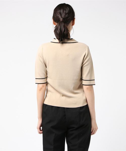 12Twelve Agenda（トゥエルブ　アジェンダ）の「配色ボウタイ5分袖ニットプルオーバー（ニット/セーター・レディース・ベージュ/ネイビー/ブラック/オフホワイト・M）」の5枚目の写真