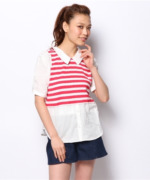 mystic（ミスティック）の「重ね着風5分袖シャツ（シャツ/ブラウス・レディース・ブラック/ネイビー/レッド・ﾌﾘ-）」の14枚目の写真