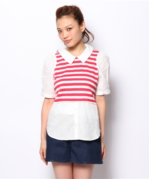 mystic（ミスティック）の「重ね着風5分袖シャツ（シャツ/ブラウス・レディース・ブラック/ネイビー/レッド・ﾌﾘ-）」の10枚目の写真