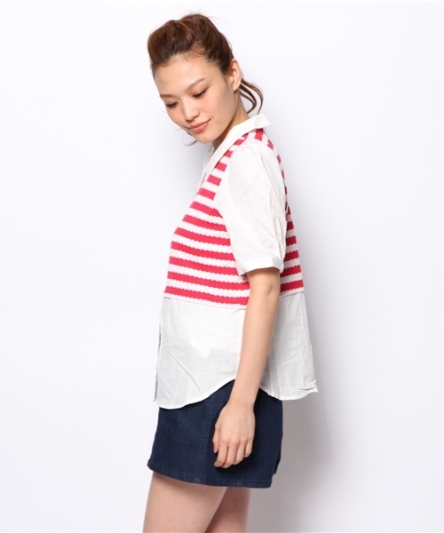 mystic（ミスティック）の「重ね着風5分袖シャツ（シャツ/ブラウス・レディース・ブラック/ネイビー/レッド・ﾌﾘ-）」の9枚目の写真