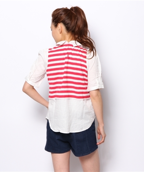 mystic（ミスティック）の「重ね着風5分袖シャツ（シャツ/ブラウス・レディース・ブラック/ネイビー/レッド・ﾌﾘ-）」の8枚目の写真