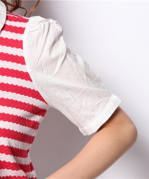 mystic（ミスティック）の「重ね着風5分袖シャツ（シャツ/ブラウス・レディース・ブラック/ネイビー/レッド・ﾌﾘ-）」の6枚目の写真