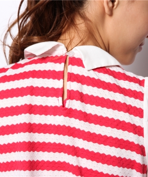 mystic（ミスティック）の「重ね着風5分袖シャツ（シャツ/ブラウス・レディース・ブラック/ネイビー/レッド・ﾌﾘ-）」の5枚目の写真