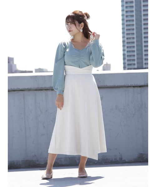 dazzlin（ダズリン）の「イレギュラーヘムラップミディスカート（スカート・レディース・ブラウン/オレンジ/アイボリー・SMALL/MEDIUM）」の13枚目の写真