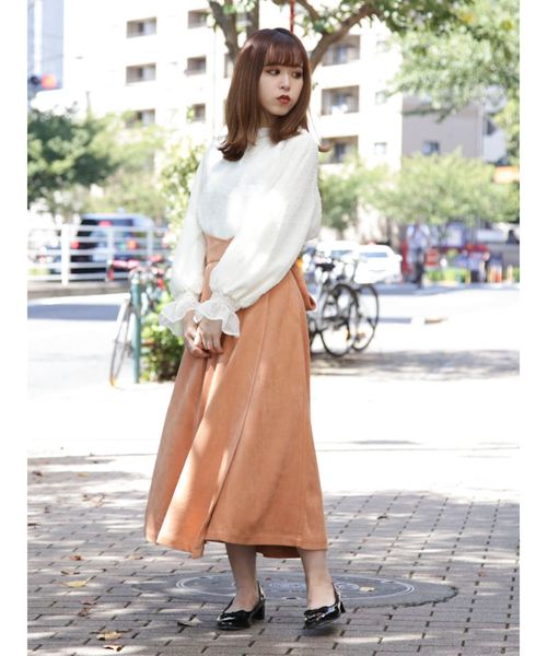 dazzlin（ダズリン）の「イレギュラーヘムラップミディスカート（スカート・レディース・ブラウン/オレンジ/アイボリー・SMALL/MEDIUM）」の14枚目の写真