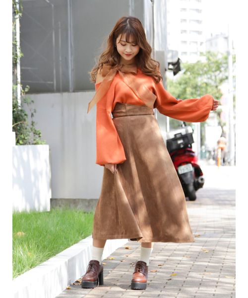 dazzlin（ダズリン）の「イレギュラーヘムラップミディスカート（スカート・レディース・ブラウン/オレンジ/アイボリー・SMALL/MEDIUM）」の20枚目の写真