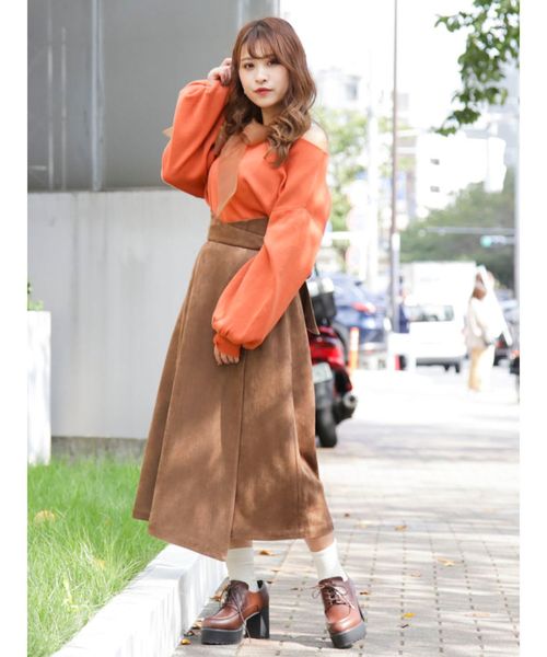 dazzlin（ダズリン）の「イレギュラーヘムラップミディスカート（スカート・レディース・ブラウン/オレンジ/アイボリー・SMALL/MEDIUM）」の21枚目の写真