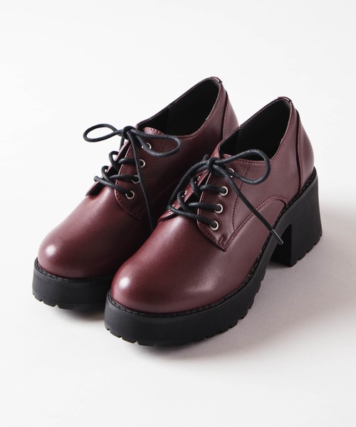 WEGO（ウィゴー）の「WEGO/ボリュームレースアップヒールシューズ（ドレスシューズ・レディース・ブラック系その他/ワイン/ブラック・MEDIUM/LARGE）」の4枚目の写真
