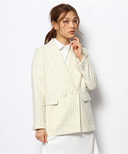 I am I （アイアムアイ）の「フラノストライプ  ダブルジャケット（テーラードジャケット・レディース・ネイビー/ホワイト・FREE）」の2枚目の写真