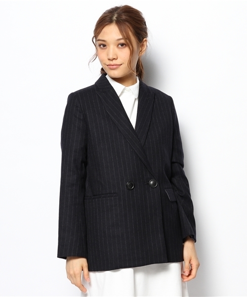 I am I （アイアムアイ）の「フラノストライプ  ダブルジャケット（テーラードジャケット・レディース・ネイビー/ホワイト・FREE）」の3枚目の写真