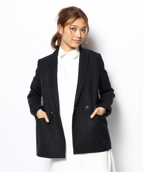 I am I （アイアムアイ）の「フラノストライプ  ダブルジャケット（テーラードジャケット・レディース・ネイビー/ホワイト・FREE）」の6枚目の写真