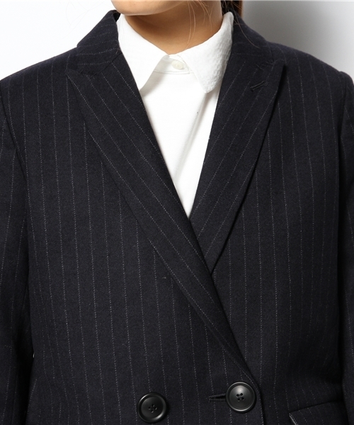 I am I （アイアムアイ）の「フラノストライプ  ダブルジャケット（テーラードジャケット・レディース・ネイビー/ホワイト・FREE）」の7枚目の写真