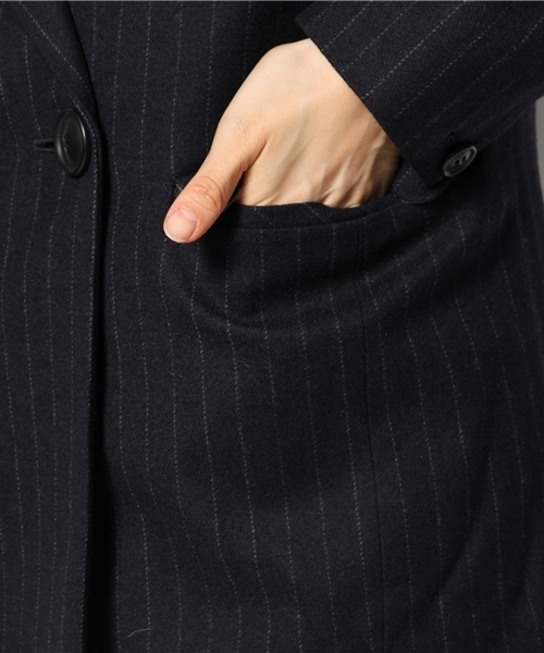 I am I （アイアムアイ）の「フラノストライプ  ダブルジャケット（テーラードジャケット・レディース・ネイビー/ホワイト・FREE）」の9枚目の写真