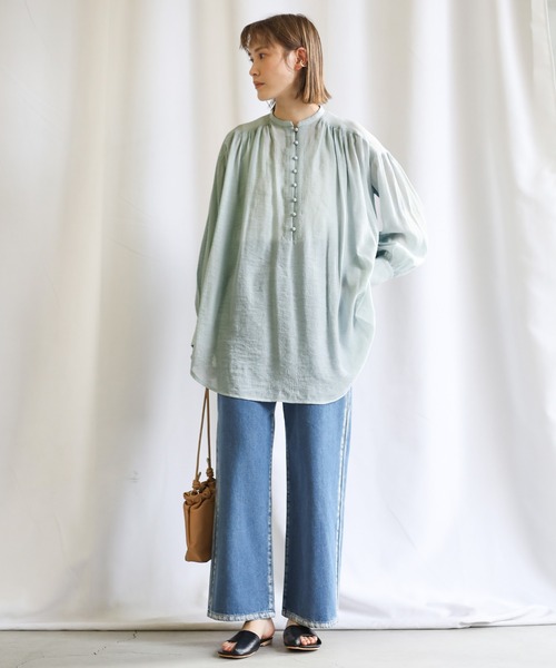 select MOCA（セレクトモカ）の「2021 SS シフォン楊柳バンドカラーシアーブラウス（シャツ/ブラウス・レディース・ホワイト/ライトブルー/ベージュ/カーキオリーブ・FREE）」の11枚目の写真
