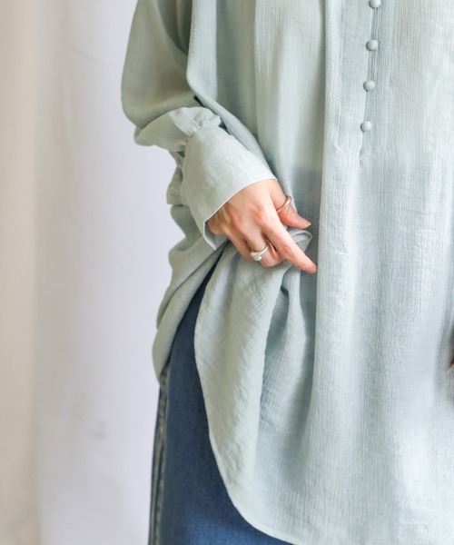 select MOCA（セレクトモカ）の「2021 SS シフォン楊柳バンドカラーシアーブラウス（シャツ/ブラウス・レディース・ホワイト/ライトブルー/ベージュ/カーキオリーブ・FREE）」の13枚目の写真