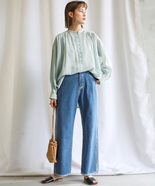 select MOCA（セレクトモカ）の「2021 SS シフォン楊柳バンドカラーシアーブラウス（シャツ/ブラウス・レディース・ホワイト/ライトブルー/ベージュ/カーキオリーブ・FREE）」の14枚目の写真