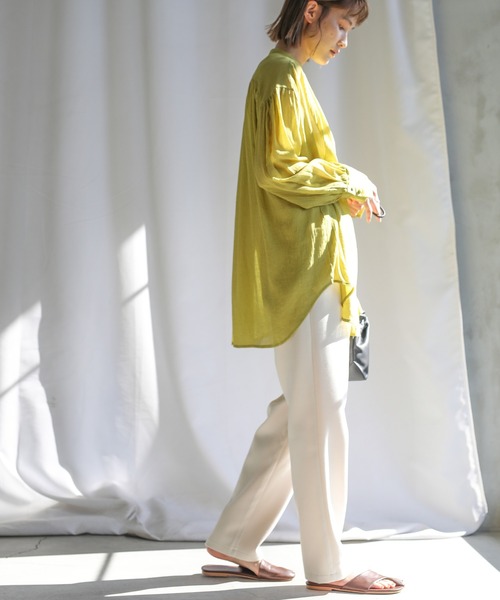 select MOCA（セレクトモカ）の「2021 SS シフォン楊柳バンドカラーシアーブラウス（シャツ/ブラウス・レディース・ホワイト/ライトブルー/ベージュ/カーキオリーブ・FREE）」の6枚目の写真