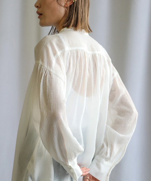 2021 SS シフォン楊柳バンドカラーシアーブラウス（シャツ/ブラウス