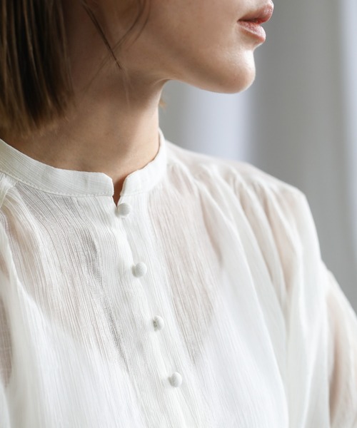 2021 SS シフォン楊柳バンドカラーシアーブラウス（シャツ/ブラウス