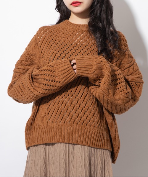 Mysa&Liina（ミーサリーナ）の「透かし柄ケーブルニット（ニット/セーター・レディース・キャメル/カーキ/ベージュ/ブラック・M）」の4枚目の写真