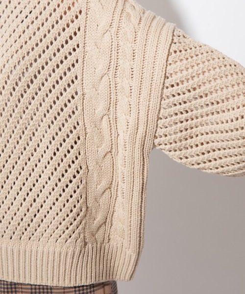 ベージュ ケーブルニット ジッパーセーター Mysa&Liina（ミーサリーナ）の「透かし柄ケーブルニット（ニット