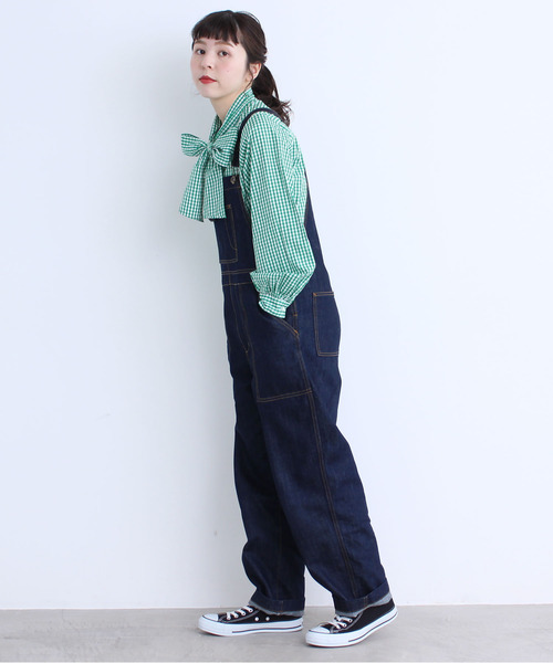 【美品】ドットアンドストライプス　ギンガムチェックシャツ　蝶ネクタイ風リボン 1_400c2ec83e66efa655b83517e70e