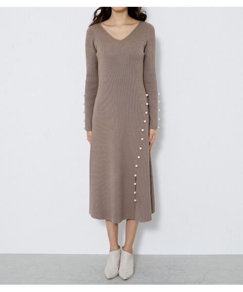 ワンピース Op フェイクパールスリットニットワンピース ワンピース Rienda リエンダ のファッション
