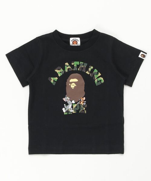 A BATHING APE(アベイシングエイプ)の「BAPE X TOM AND JERRY COLLEGE TEE K(Tシャツ/カットソー・キッズ・ブラック/ホワイト・130/100/90/120/140/110)」の1枚目の写真