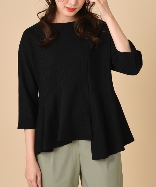 INTERPLANET（インタープラネット）の「【ＷＥＢ限定】ケーブルフクレＪＱペプラム切替プルオーバー（Tシャツ/カットソー・レディース・オフホワイト/ブラック/ミント・FREE）」の6枚目の写真