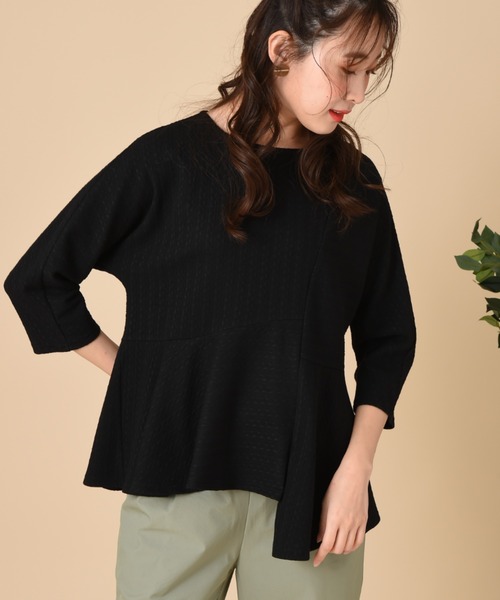 INTERPLANET（インタープラネット）の「【ＷＥＢ限定】ケーブルフクレＪＱペプラム切替プルオーバー（Tシャツ/カットソー・レディース・オフホワイト/ブラック/ミント・FREE）」の7枚目の写真