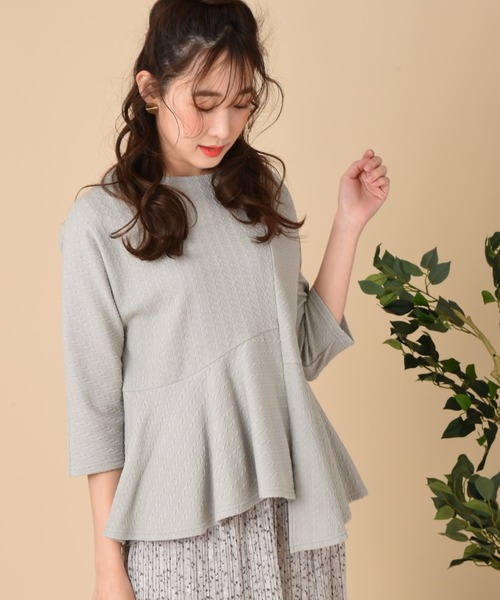 INTERPLANET（インタープラネット）の「【ＷＥＢ限定】ケーブルフクレＪＱペプラム切替プルオーバー（Tシャツ/カットソー・レディース・オフホワイト/ブラック/ミント・FREE）」の14枚目の写真