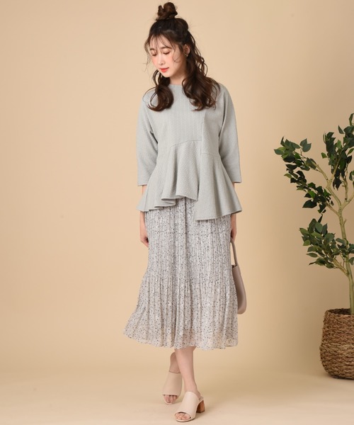 INTERPLANET（インタープラネット）の「【ＷＥＢ限定】ケーブルフクレＪＱペプラム切替プルオーバー（Tシャツ/カットソー・レディース・オフホワイト/ブラック/ミント・FREE）」の16枚目の写真