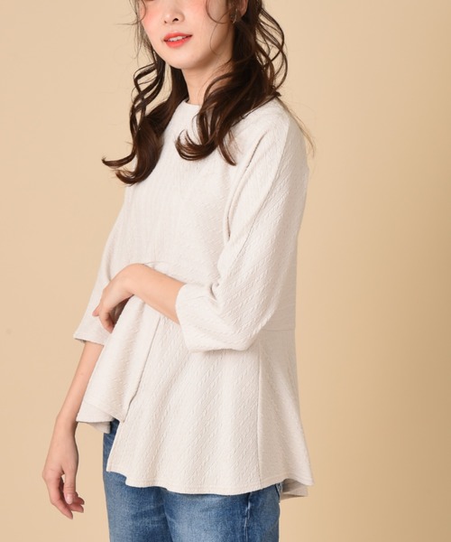 INTERPLANET（インタープラネット）の「【ＷＥＢ限定】ケーブルフクレＪＱペプラム切替プルオーバー（Tシャツ/カットソー・レディース・オフホワイト/ブラック/ミント・FREE）」の21枚目の写真