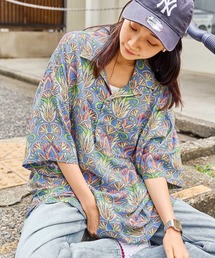 KANGOL/カンゴール 別注 ロゴ刺繍 ビッグシルエット 柄シャツ 総柄 オープンカラーシャツ アロハシャツ