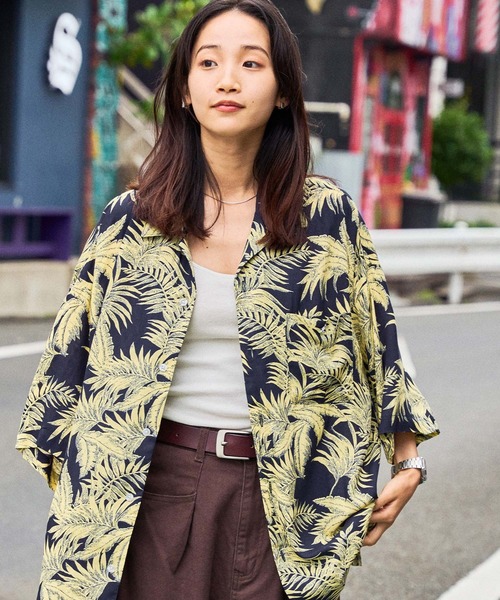 KANGOL/カンゴール 別注 ロゴ刺繍 ビッグシルエット 柄シャツ 総柄