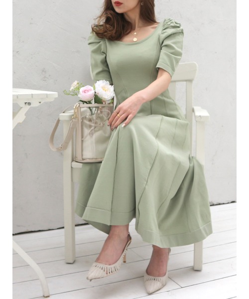 ROYAL PARTY（ロイヤルパーティー）の「パワショルニットフレアワンピース（ワンピース・レディース・ブラック/ベージュ/グリーン・FREE）」の15枚目の写真