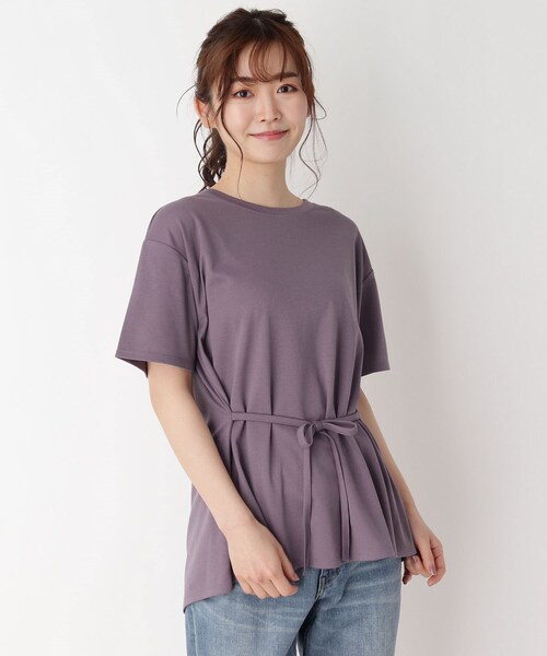 pink adobe(ピンクアドベ)の「◆【M-3L】【洗える/抗菌防臭/UVケア】前後2WAYリボンTシャツ(Tシャツ/カットソー・レディース・ライトグレー/ブラック/レモンイエロー/パープル系4/アイボリー系2・38/40/42/44)」の5枚目の写真