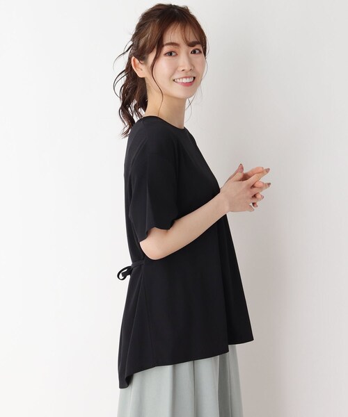 pink adobe(ピンクアドベ)の「◆【M-3L】【洗える/抗菌防臭/UVケア】前後2WAYリボンTシャツ(Tシャツ/カットソー・レディース・ライトグレー/ブラック/レモンイエロー/パープル系4/アイボリー系2・38/40/42/44)」の2枚目の写真