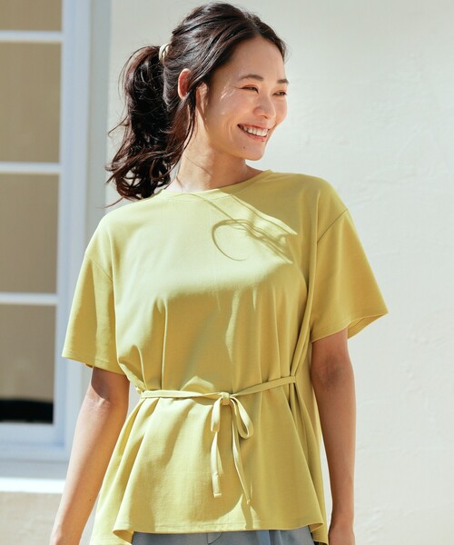 pink adobe(ピンクアドベ)の「◆【M-3L】【洗える/抗菌防臭/UVケア】前後2WAYリボンTシャツ(Tシャツ/カットソー・レディース・ライトグレー/ブラック/レモンイエロー/パープル系4/アイボリー系2・38/40/42/44)」の7枚目の写真