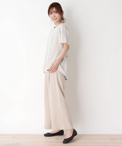 pink adobe(ピンクアドベ)の「◆【M-3L】【洗える/抗菌防臭/UVケア】前後2WAYリボンTシャツ(Tシャツ/カットソー・レディース・ライトグレー/ブラック/レモンイエロー/パープル系4/アイボリー系2・38/40/42/44)」の16枚目の写真