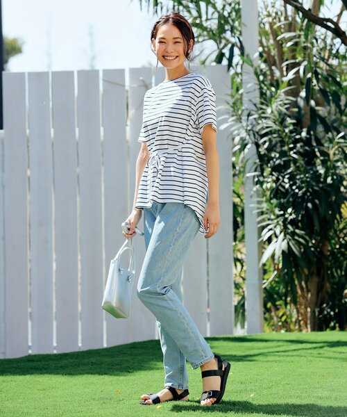 pink adobe(ピンクアドベ)の「◆【M-3L】【洗える/抗菌防臭/UVケア】前後2WAYリボンTシャツ(Tシャツ/カットソー・レディース・ライトグレー/ブラック/レモンイエロー/パープル系4/アイボリー系2・38/40/42/44)」の17枚目の写真