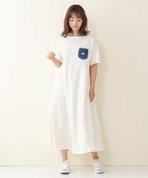 Lee | 【LEE/リー】デニムポケット付きカットソーフレアドレスワンピース　ＬＴ７０４６　ワンポイントブランドロゴ(ワンピース)