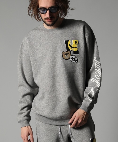 STUD MUFFIN（スタッドマフィン）の「msw912-TC裏毛起毛 マルチサガラパッチ&フォームプリント スエットシャツ（スウェット・メンズ・ブラック/杢グレー・2/4/3）」の2枚目の写真