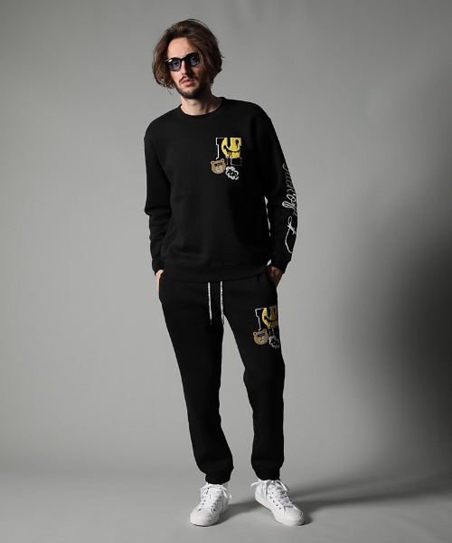 STUD MUFFIN（スタッドマフィン）の「msw912-TC裏毛起毛 マルチサガラパッチ&フォームプリント スエットシャツ（スウェット・メンズ・ブラック/杢グレー・2/4/3）」の4枚目の写真